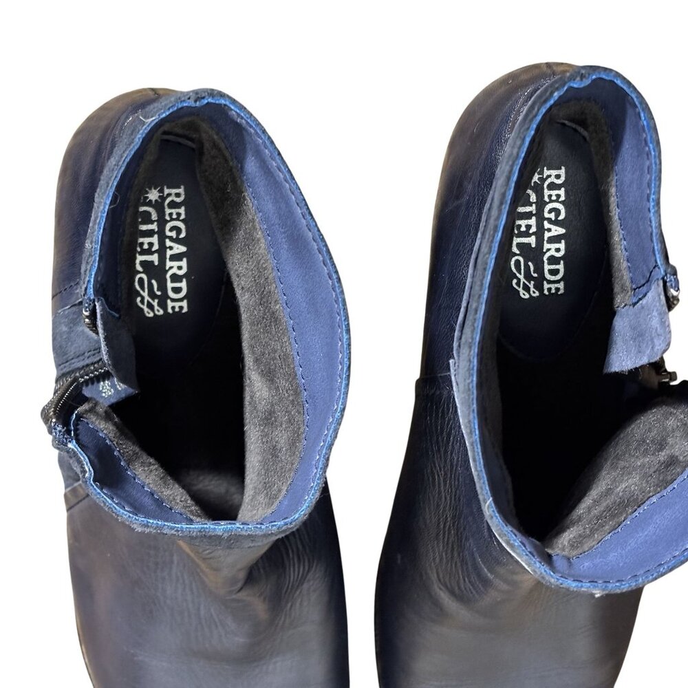 Regarde Le Ciel Navy Leather & Suede Ankle Boots W/ Zipper Closure & Block Heel - Picture 2 of 8
